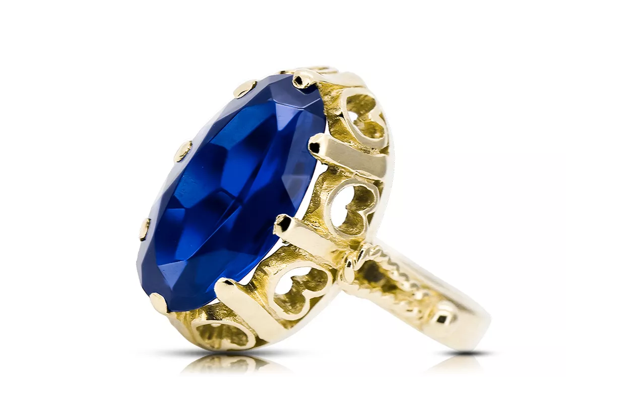 14k żółte złoto Szafir Pierścionek Styl Vintage vrc134y